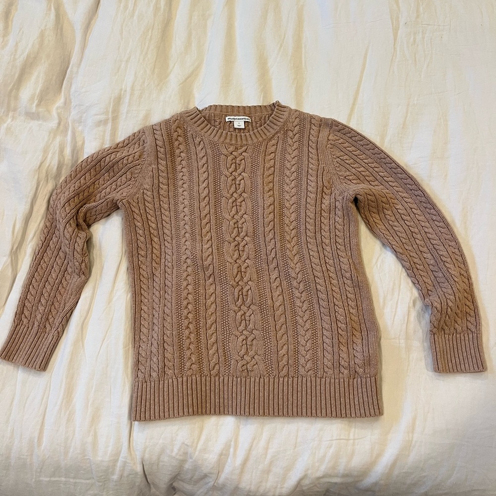 Amazon Essentials 100% Cotton Cable Knit Sweater in Tan